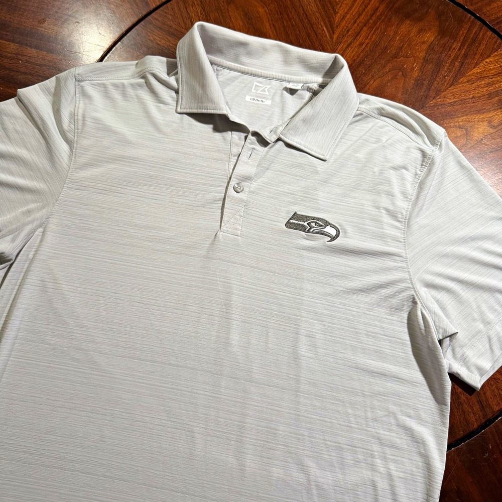 Cutter & Buck CB DryTec Seattle Seahawks Gray Polo Shirt Sz L Moisture Wicking
